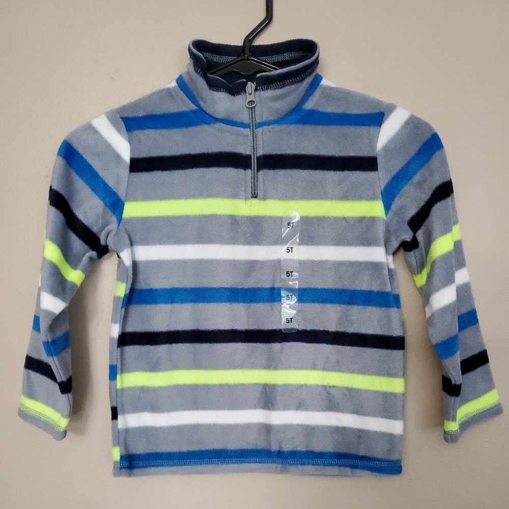 Childrens Place Size 5T Gray Navy‎ Blue Yellow Fleece Boys Striped Pullover